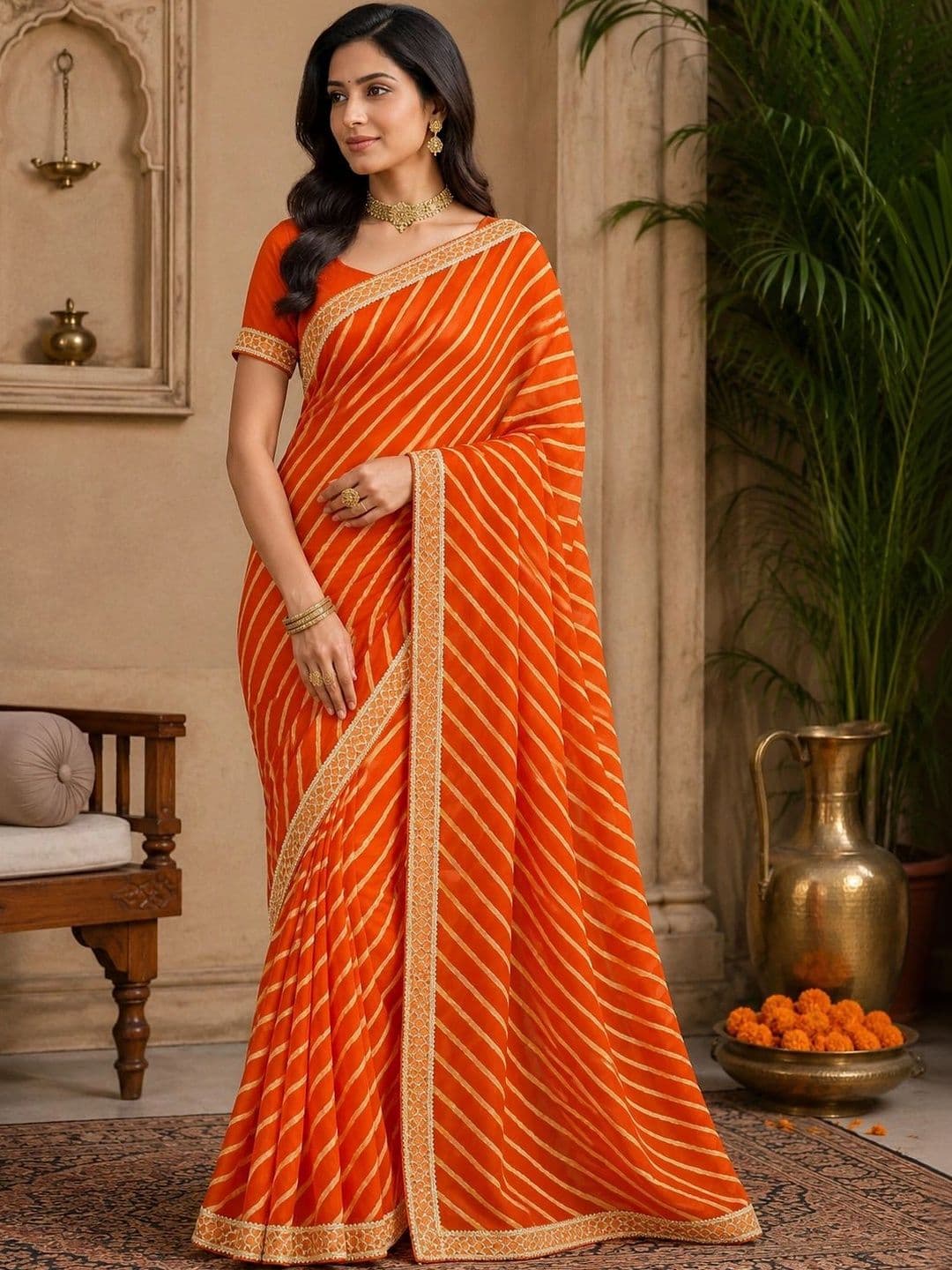 KANURIKAA Leheriya Zari Pure Chiffon Leheriya Saree - view 1