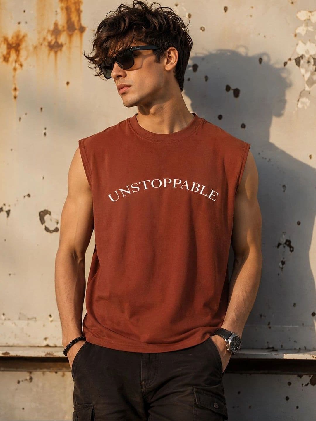 THE S LIVING Printed Cotton Gym Vest - view 1