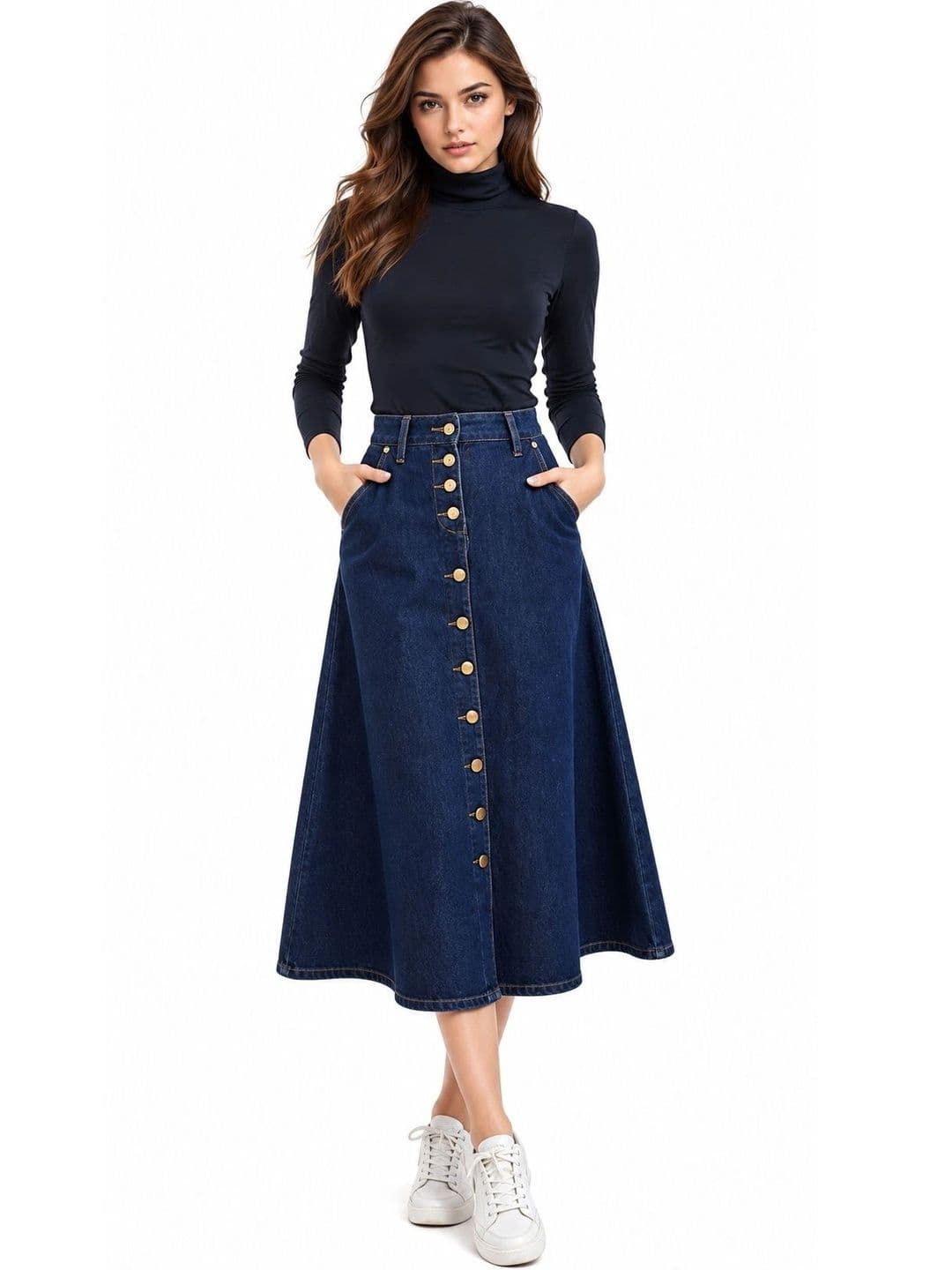 Tripursundari Fashion Women Denim Midi A-Line Skirt - view 1