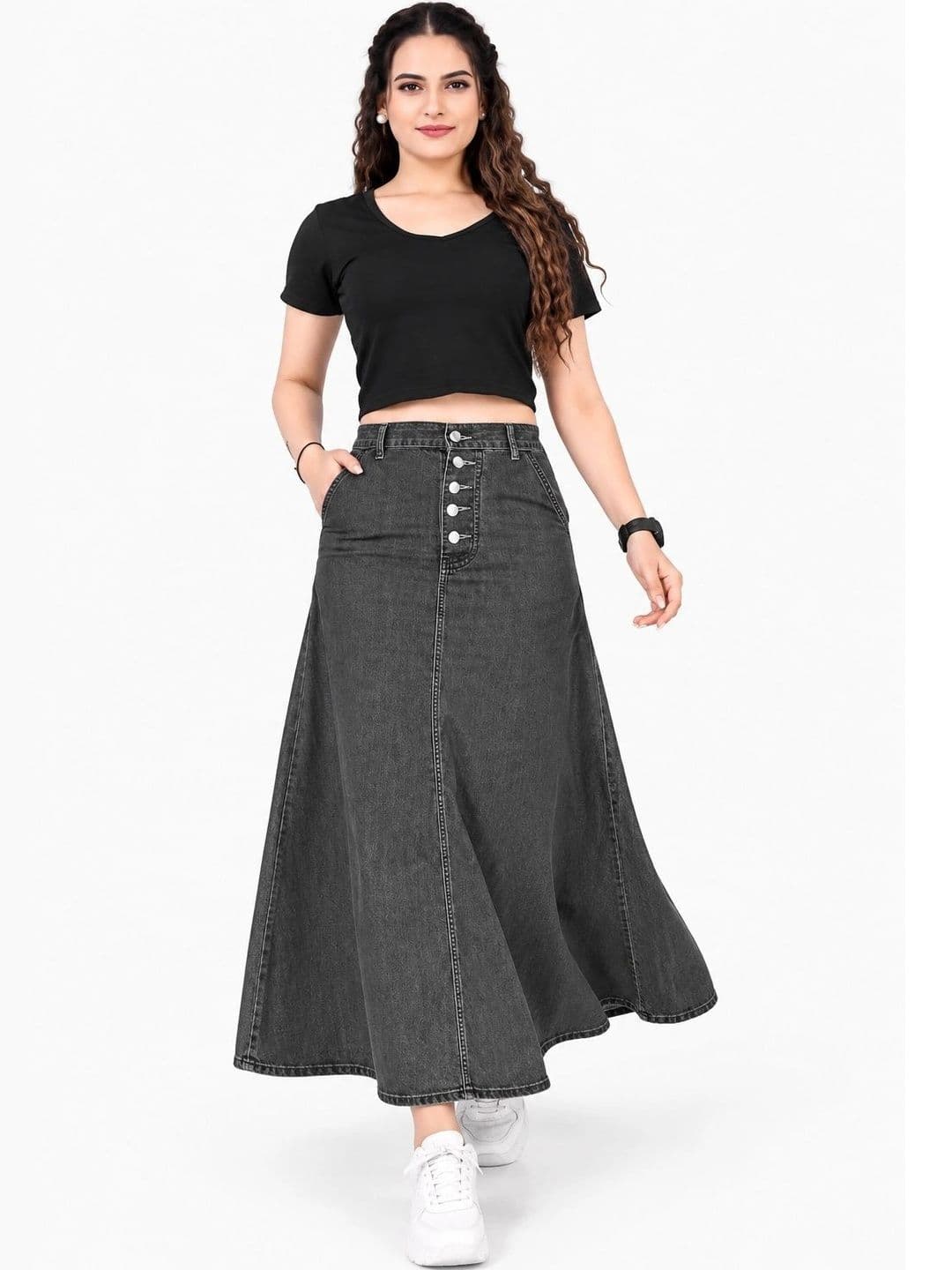 Tripursundari Fashion Women Denim Maxi A-Line Skirt - view 1