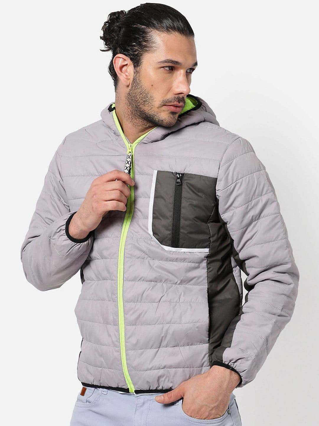 CAHOOT Men Grey Colourblocked Windcheater Outdoor Padded Jacket - view 1