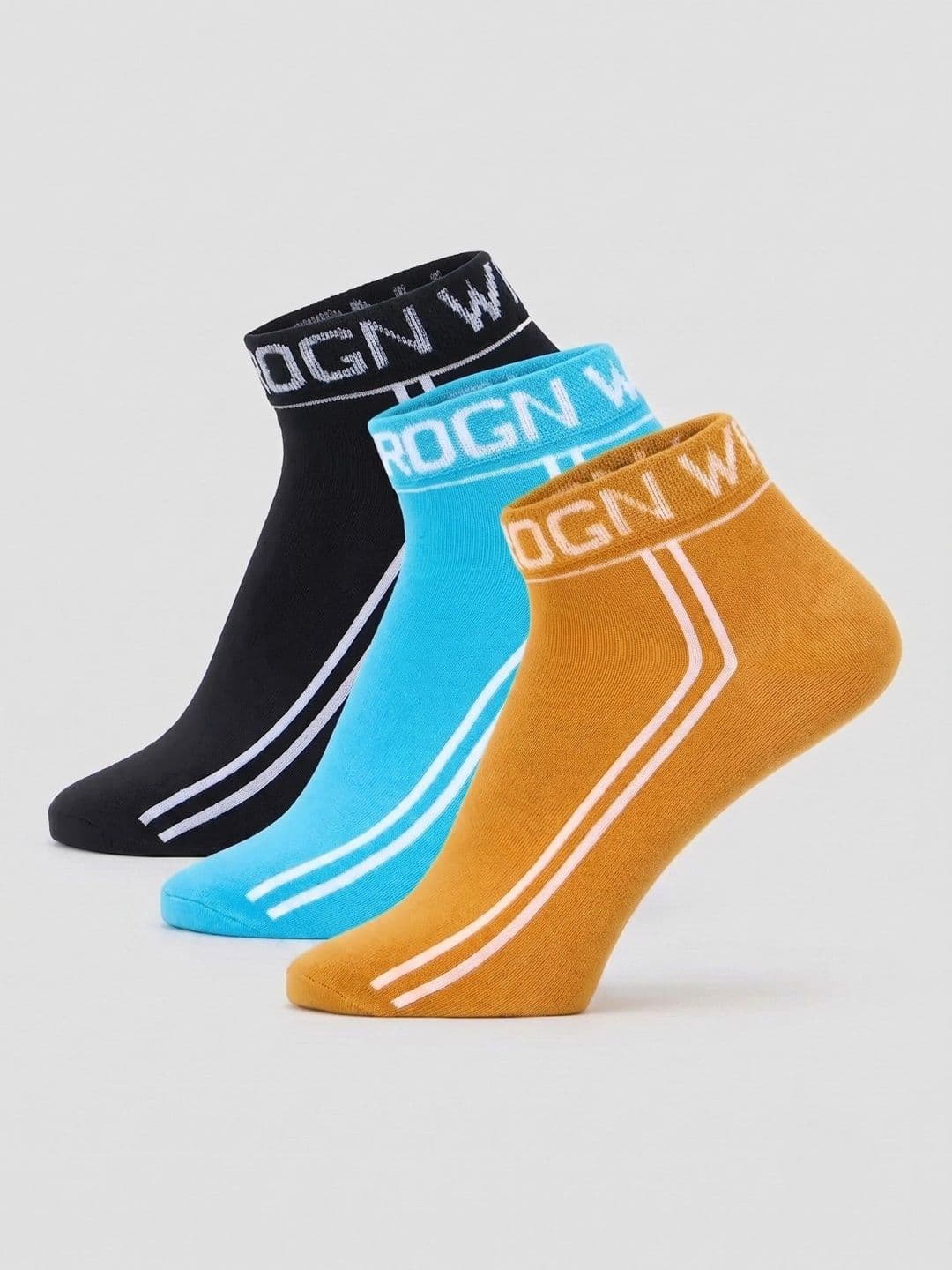 WROGN Men Pack of 3 Cotton Blend Patterned Ankle Length Socks - view 1