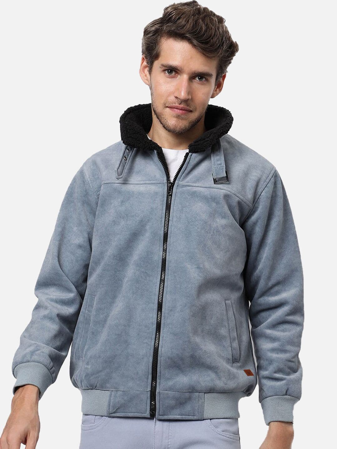 CAHOOT Men Blue Suede Windcheater Puffer Jacket - view 1