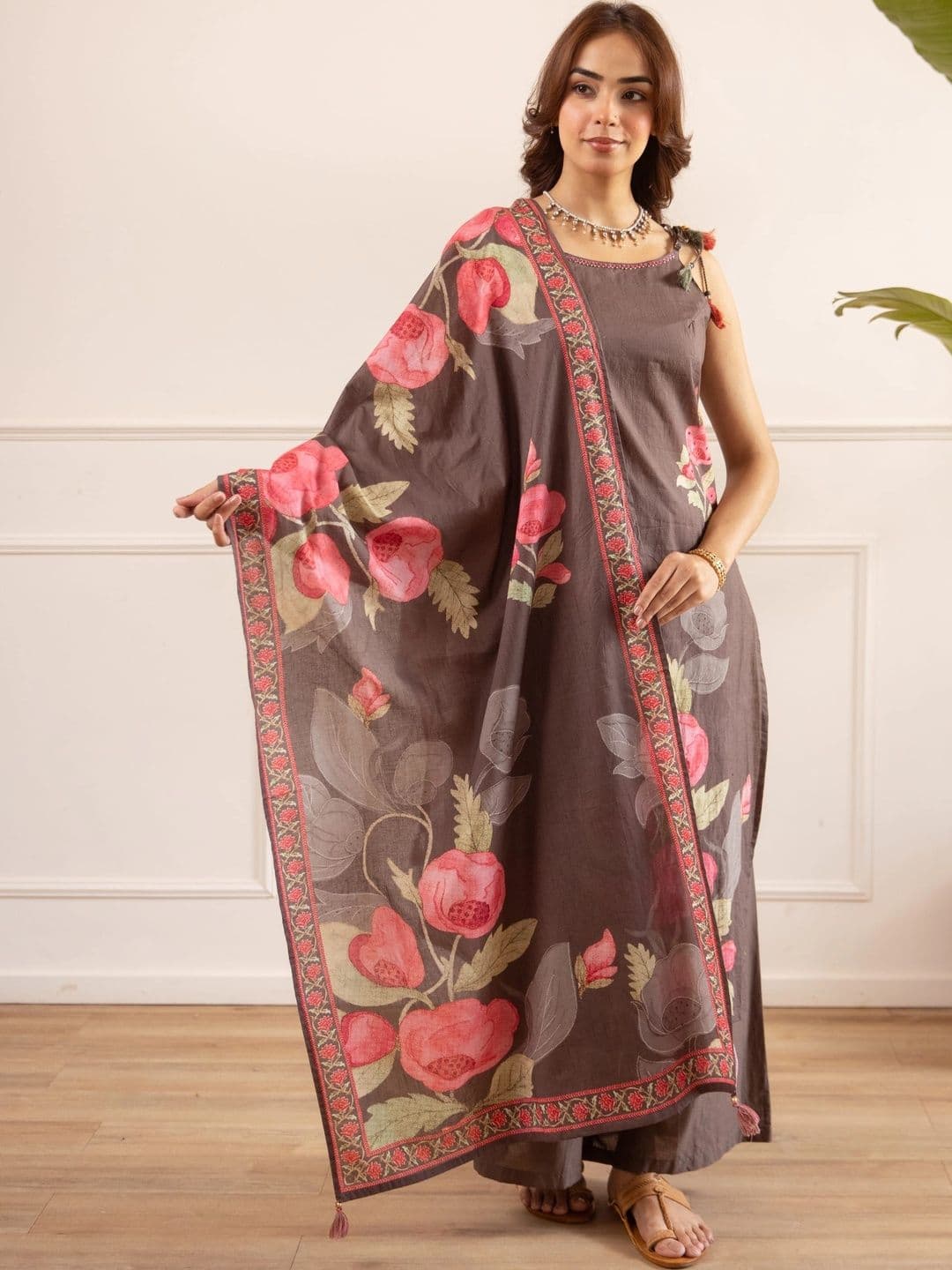 KALINI Women Floral Printed Regular Pure Cotton Kurta with Palazzos & With Dupatta - view 1
