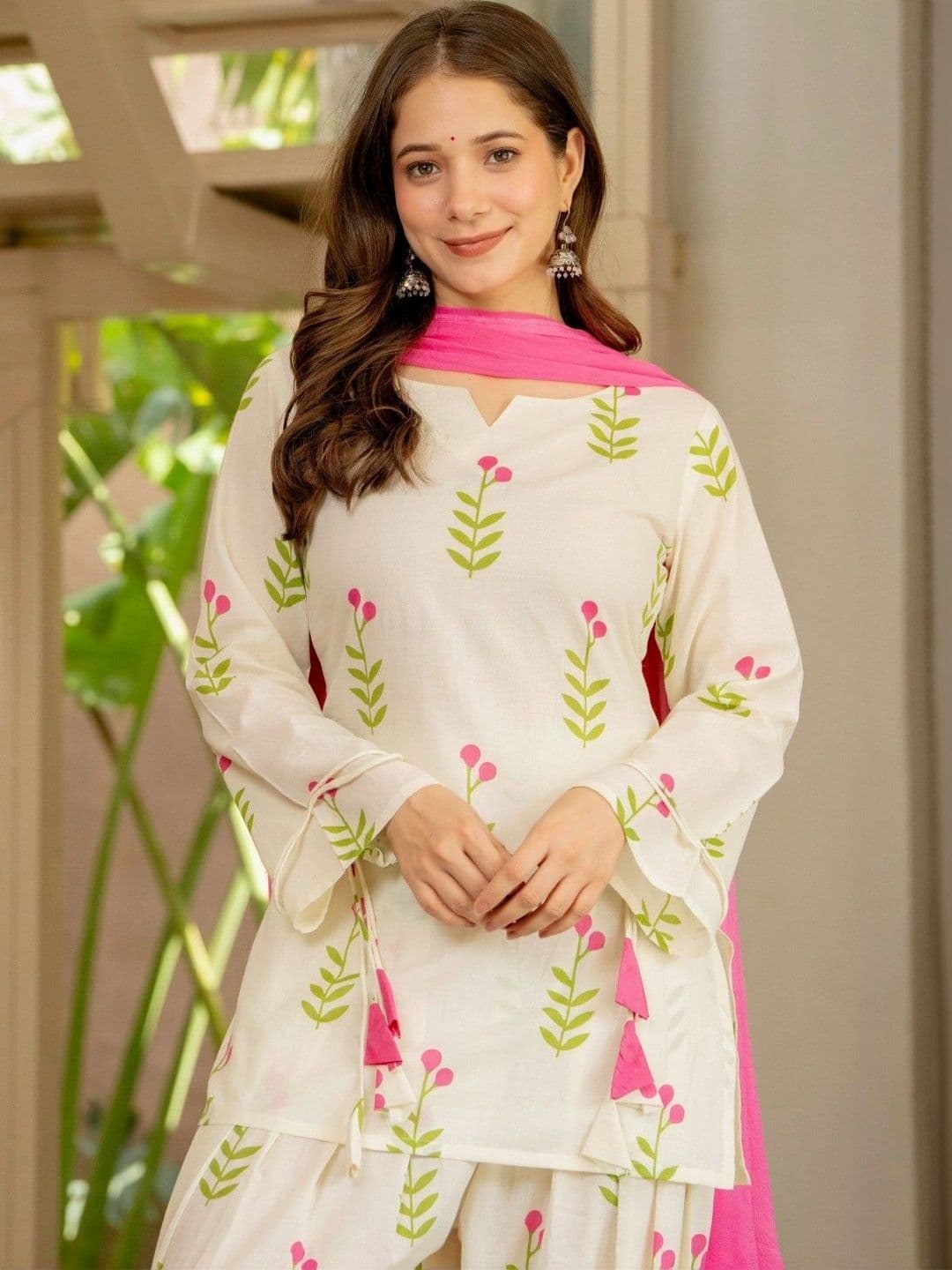 KALINI Women Floral Printed Regular Pure Cotton Kurta with Palazzos & With Dupatta - view 1