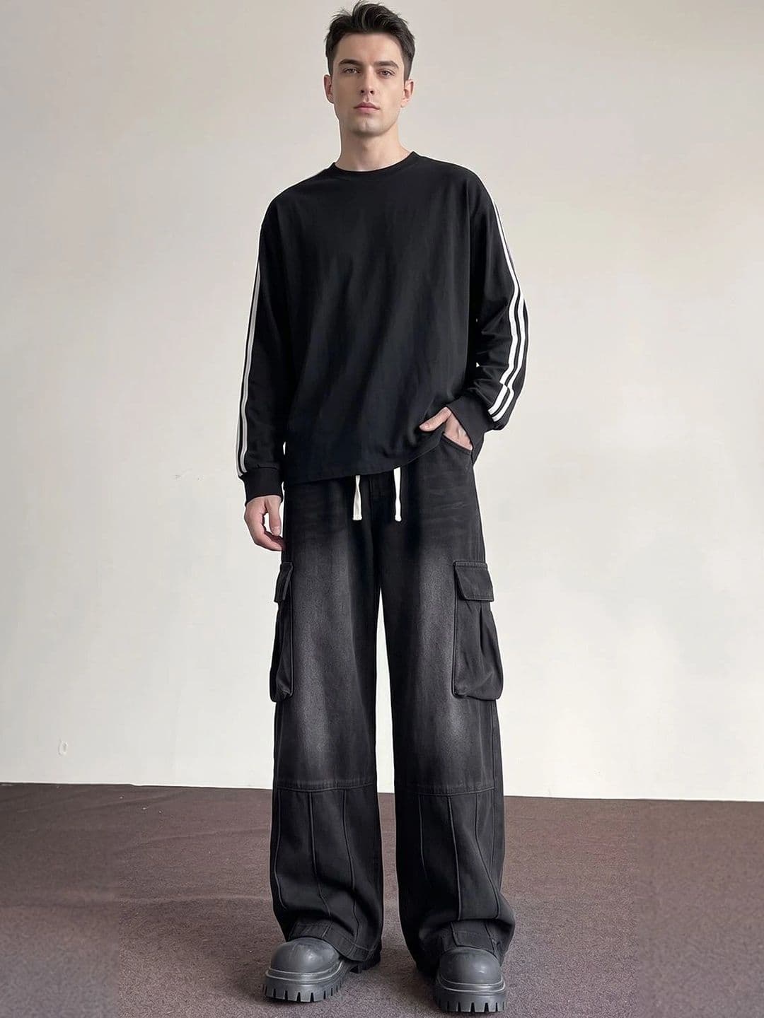 StyleCast x Revolte Men Wide Leg Mid-Rise Heavy Fade Jeans - view 1