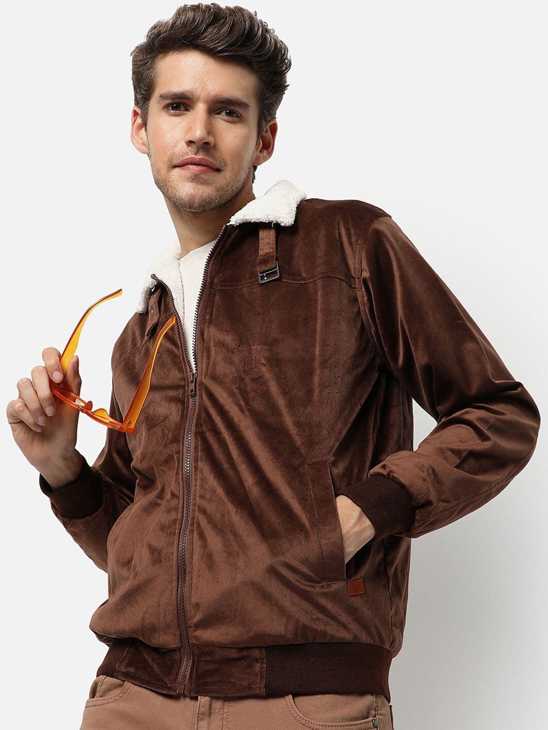 CAHOOT Men Brown Camouflage Suede Windcheater Outdoor Bomber Jacket - view 1