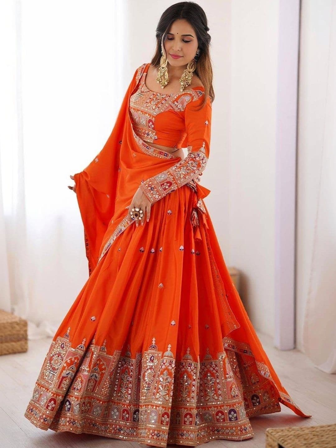 FAB WINDOW Embellished Sequinned Semi-Stitched Lehenga & Blouse With Dupatta - view 1