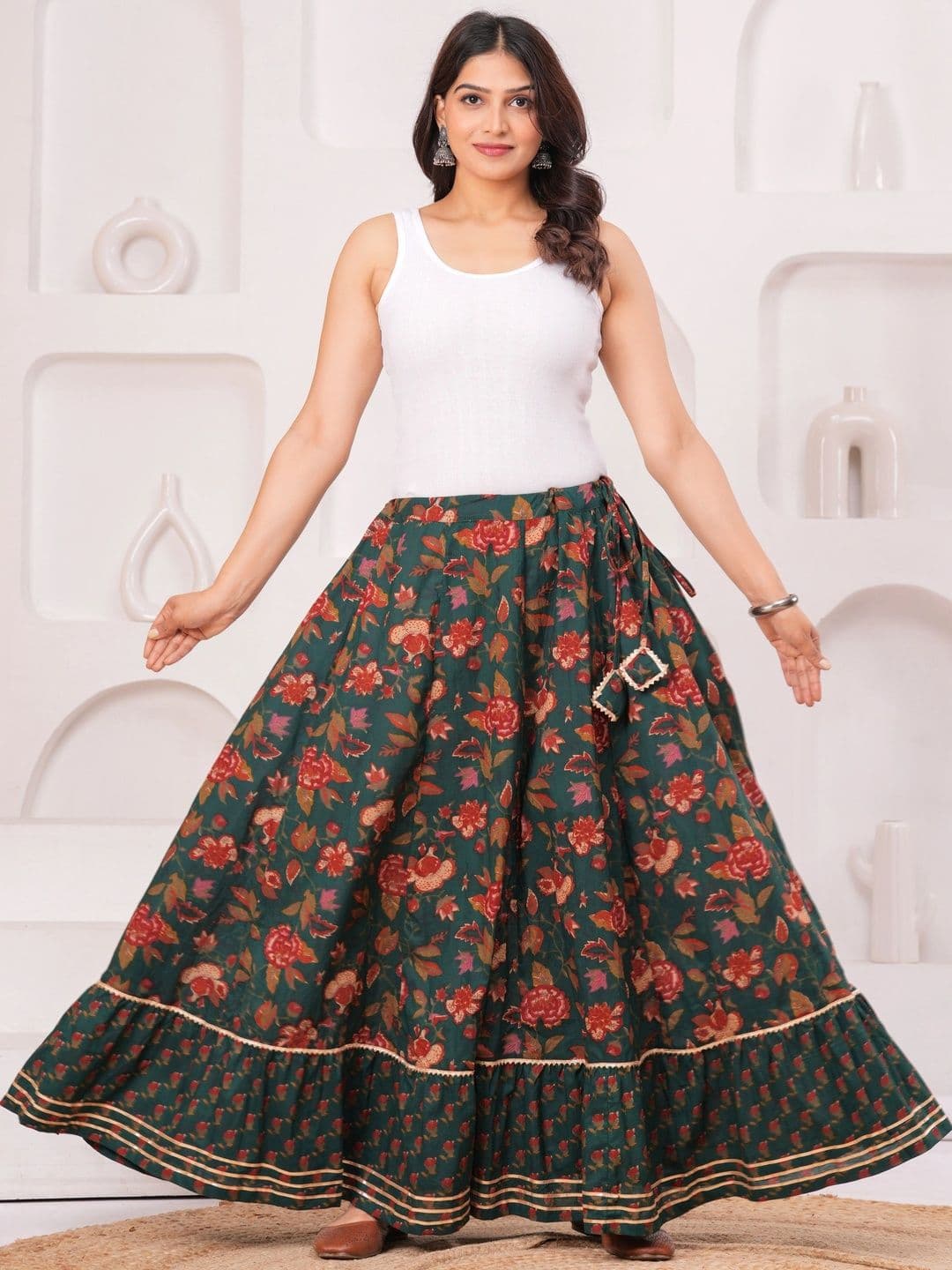 Maquien Women Floral Maxi Flared Skirt - view 1