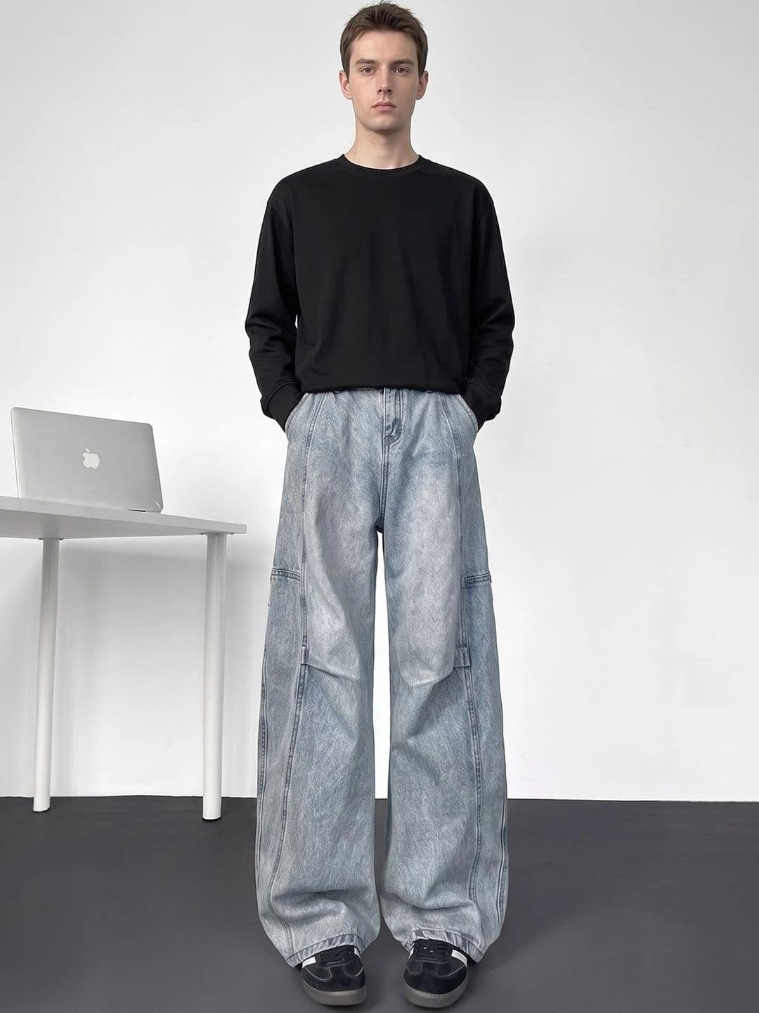 StyleCast x Revolte Men Wide Leg Mid-Rise Light Fade Jeans - view 1