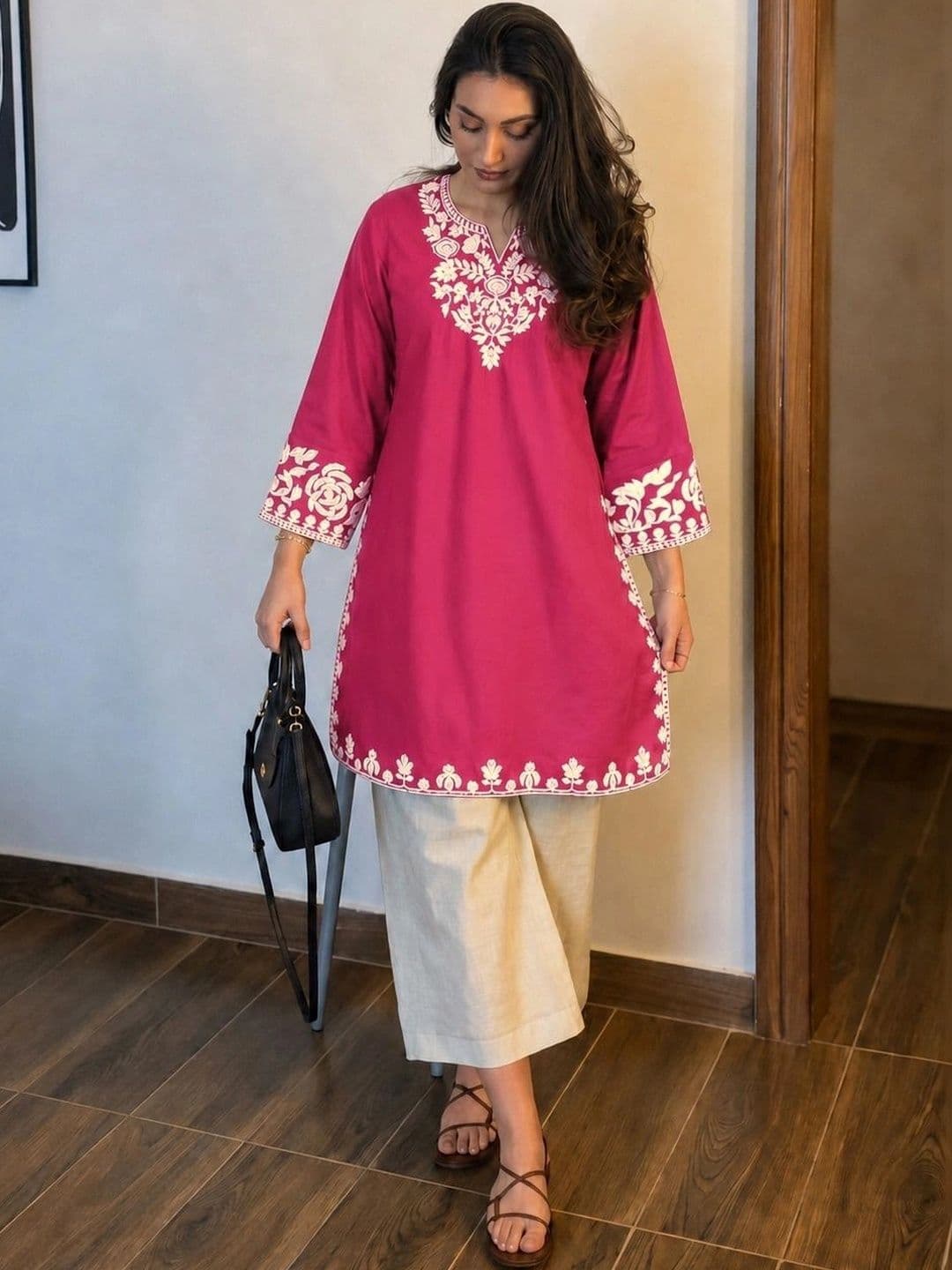 GoSriKi Women Ethnic Motifs Embroidered Regular Thread Work Kurta with Palazzos - view 1