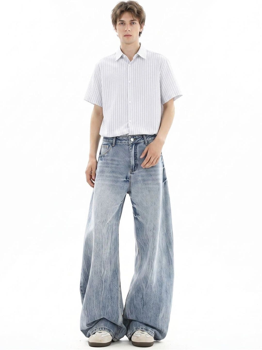 StyleCast x Revolte Men Wide Leg Mid-Rise Light Fade Jeans - view 1