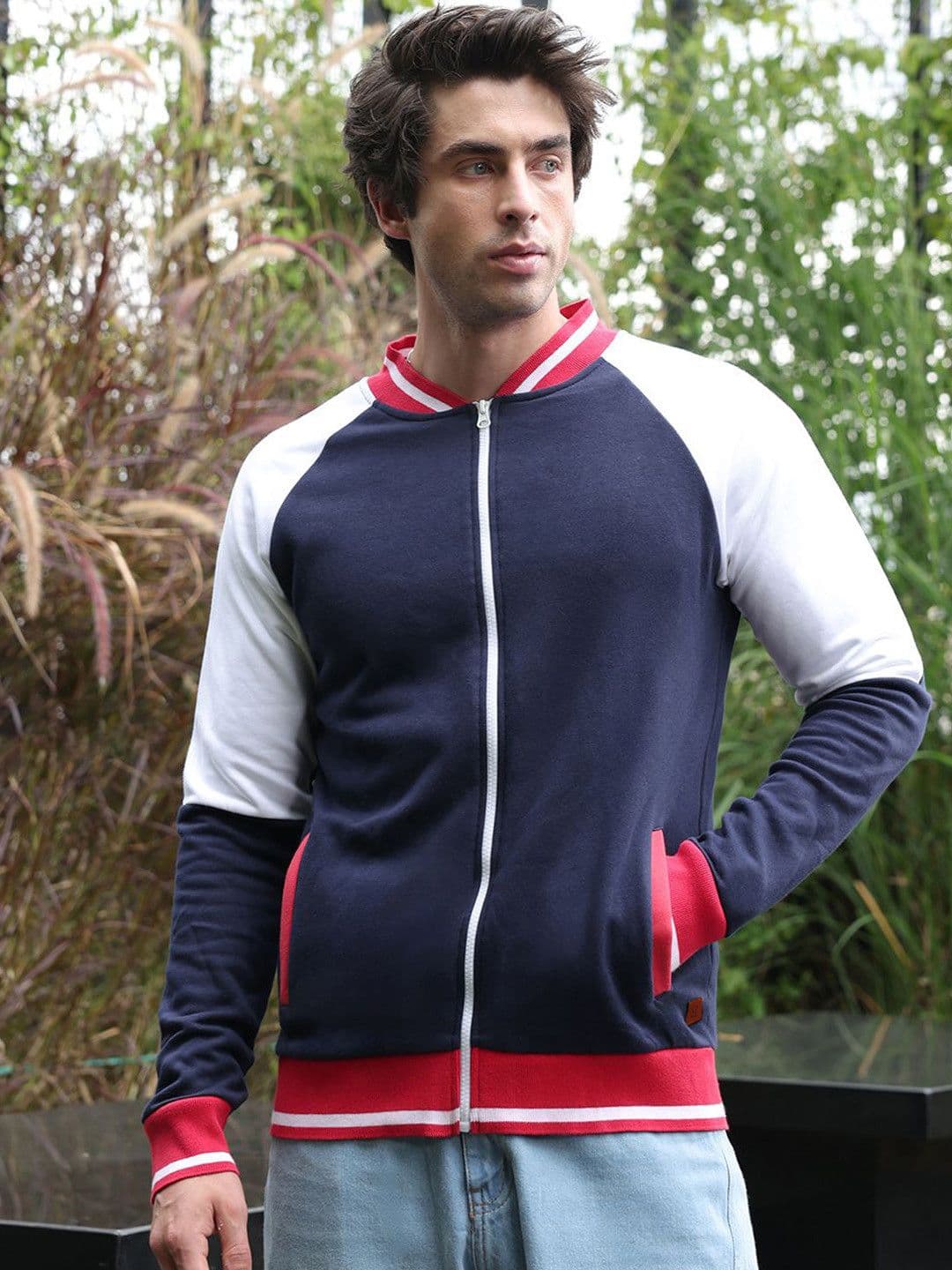 CAHOOT Men Stand Collar Colourblocked Lightweight Bomber Jacket - view 1