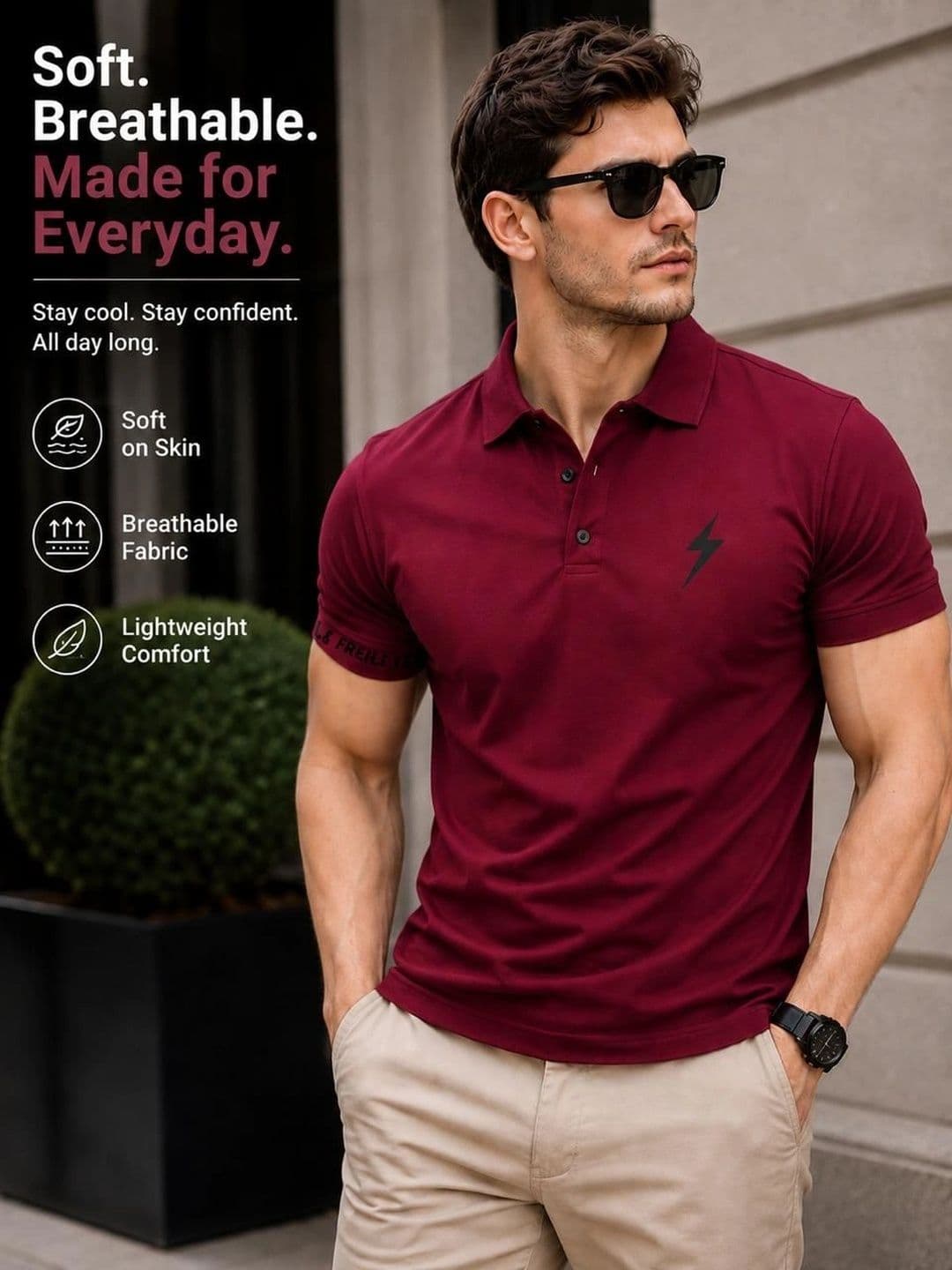 Moda Rapido Men Brand Logo Printed Polo Collar Pockets T-shirt - view 1
