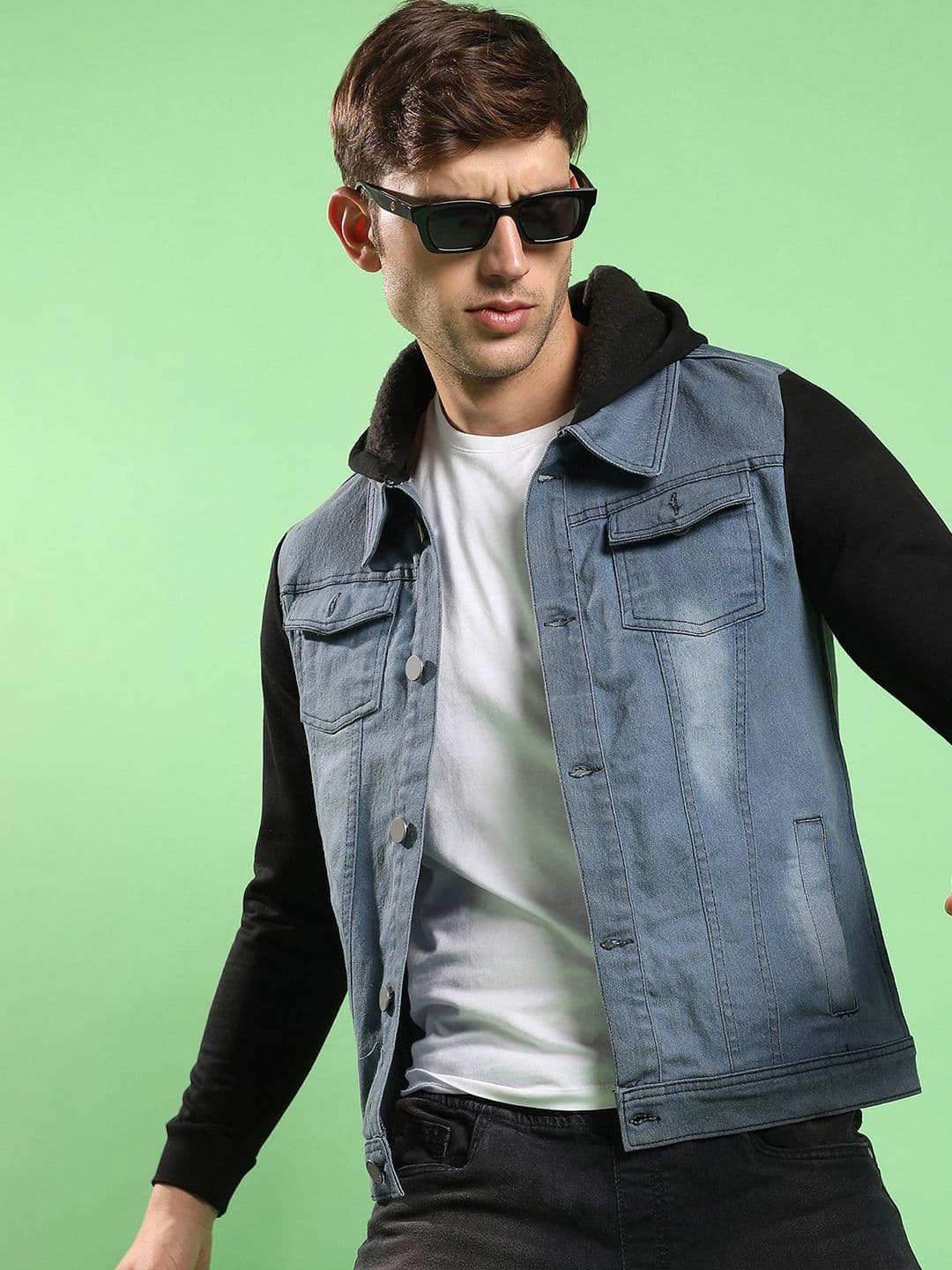 CAHOOT Campus Sutra Windcheater Light-Wash Hooded Cotton Denim Jacket - view 1