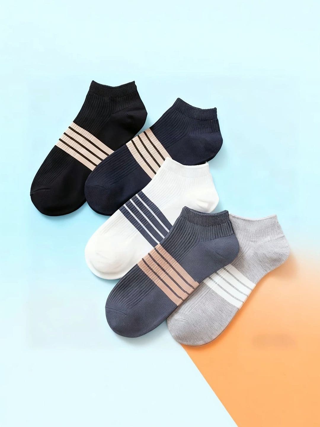 BEAR&BEYOND Men Pack of 5 Cotton Assorted Striped Ankle Length Socks - view 1