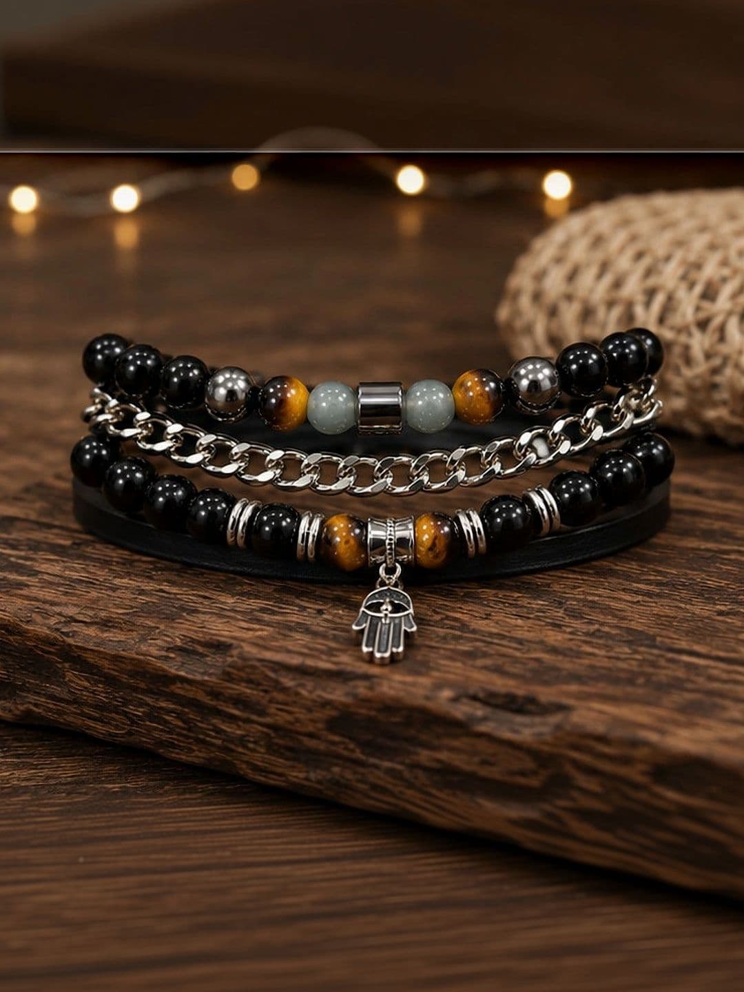 Murliwala Unisex Leather Silver-Plated Multistrand Bracelet - view 1