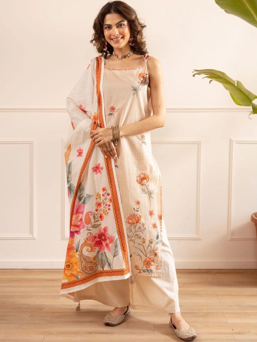 Sangria Women Floral Printed Regular Pure Cotton Kurta with Palazzos & With Dupatta - view 1
