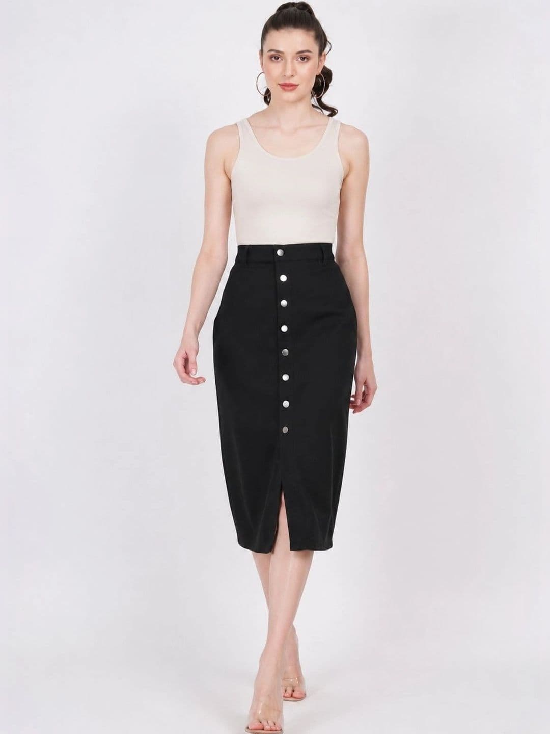 Tripursundari Fashion Women Denim Front Slit Midi Straight Skirt - view 1
