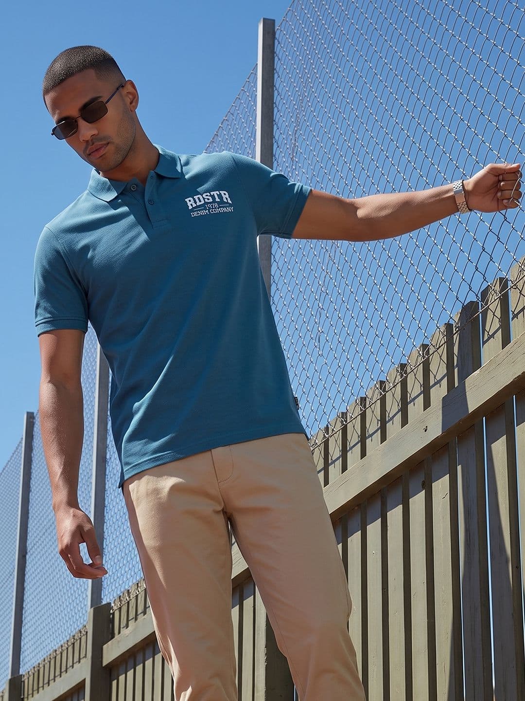 The Roadster Life Co. Typography Printed Polo Collar Pure Cotton T-shirt - view 1