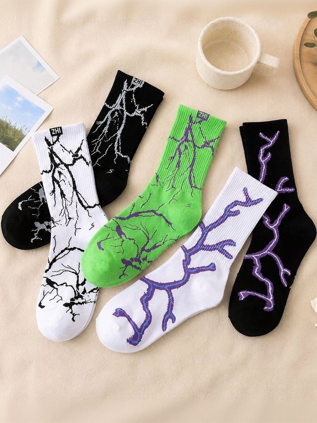 BEAR&BEYOND Men Pack of 5 Cotton Assorted Patterned Above Ankle Socks - view 1