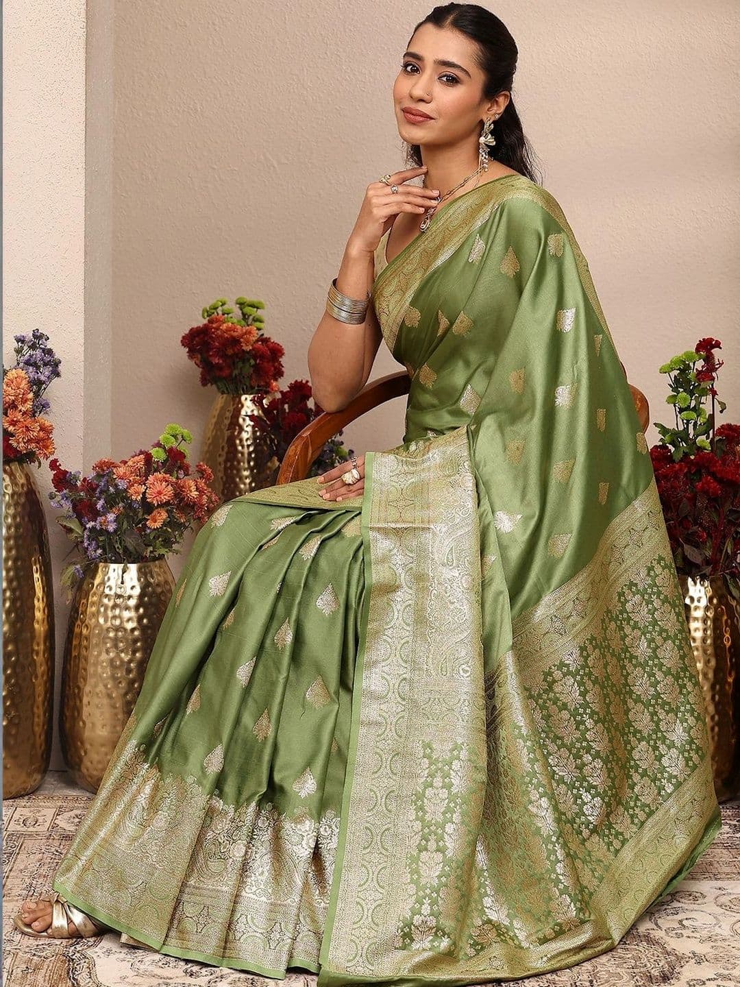 Libas Woven Design Zari Silk Blend Saree - view 1