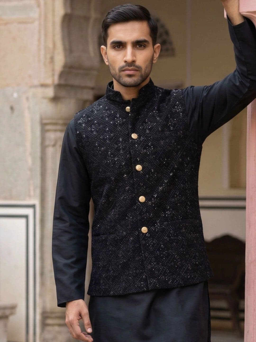 Jompers Embellished Velvet Nehru Jackets - view 1
