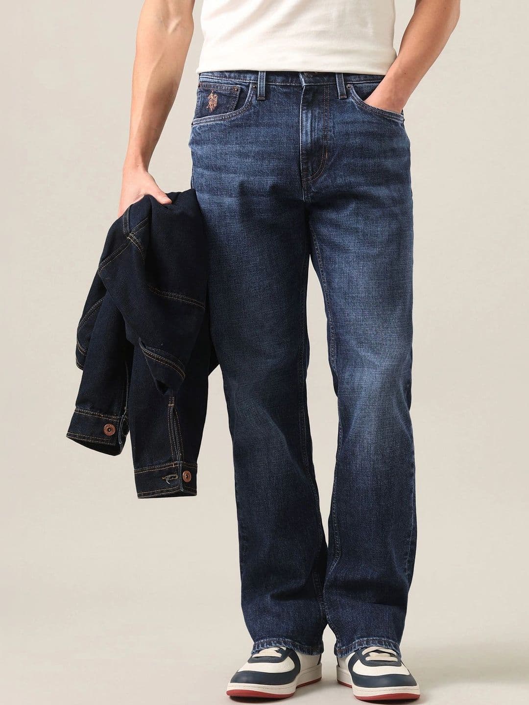 U.S. Polo Assn. Denim Co. Men Bootcut Mid-Rise Low Distress Light Fade Stretchable Jeans - view 1