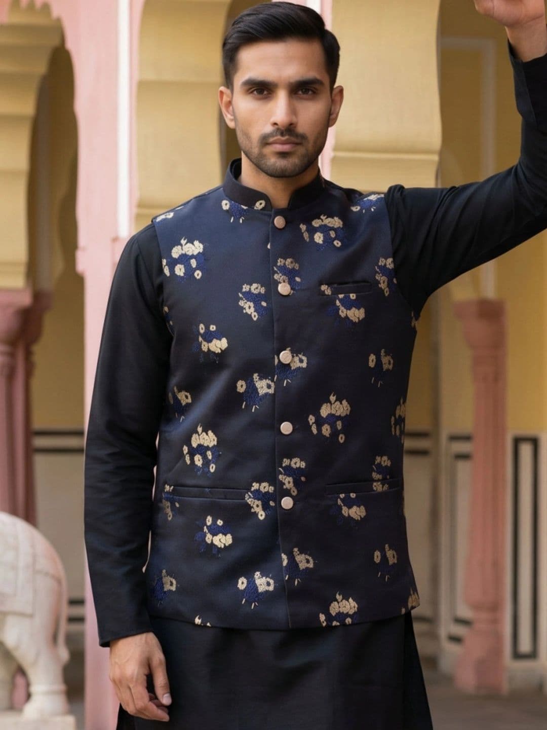 Jompers Embossed Woven Design Nehru Jackets - view 1