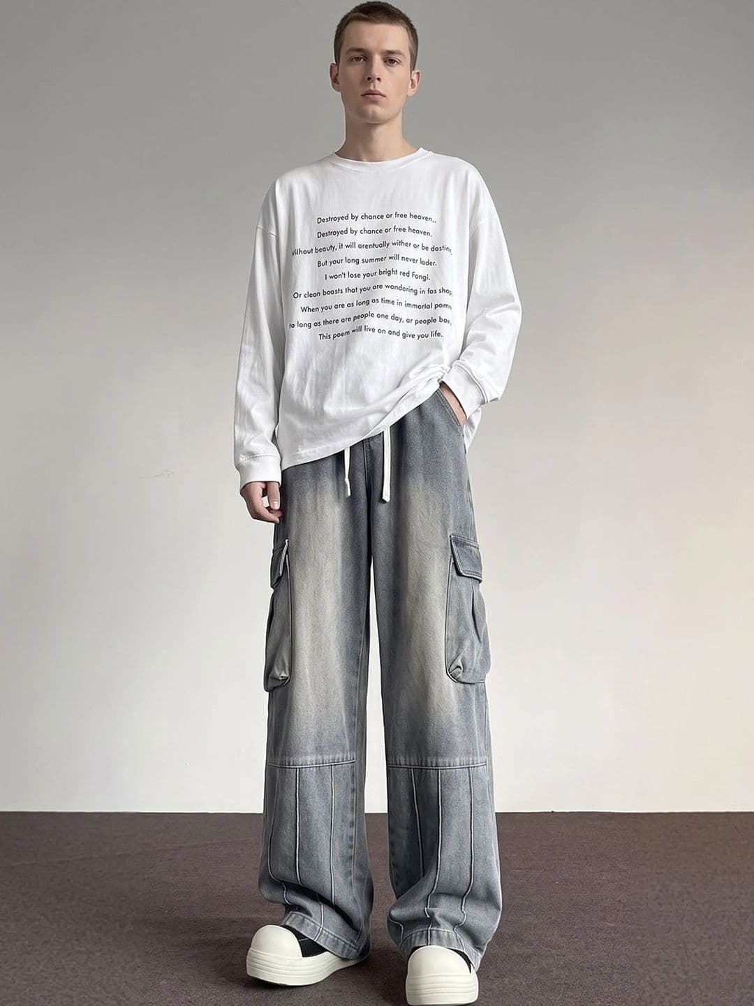 StyleCast x Revolte Men Wide Leg Mid-Rise Heavy Fade Jeans - view 1