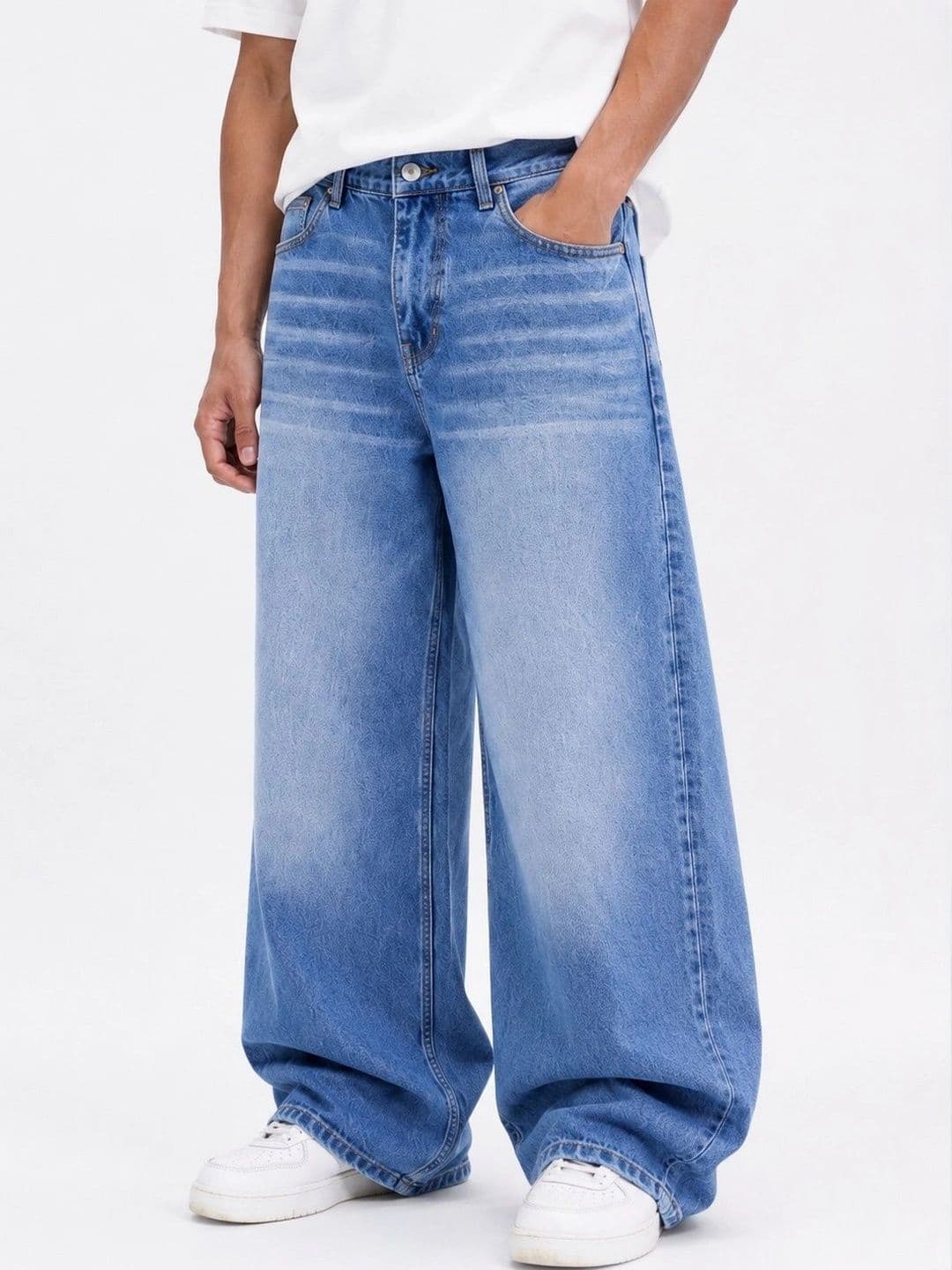 me Queen Men Mid-Rise Low Distress Light Fade Jeans - view 1