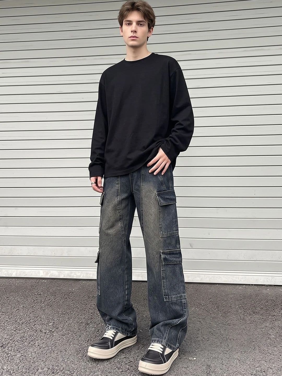 StyleCast x Revolte Men Wide Leg Mid-Rise Heavy Fade Jeans - view 1