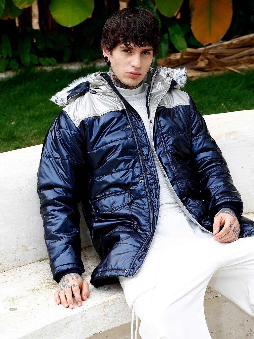 CAHOOT Men Stand Collar Colourblocked Self Design Lightweight Puffer Jacket - view 1