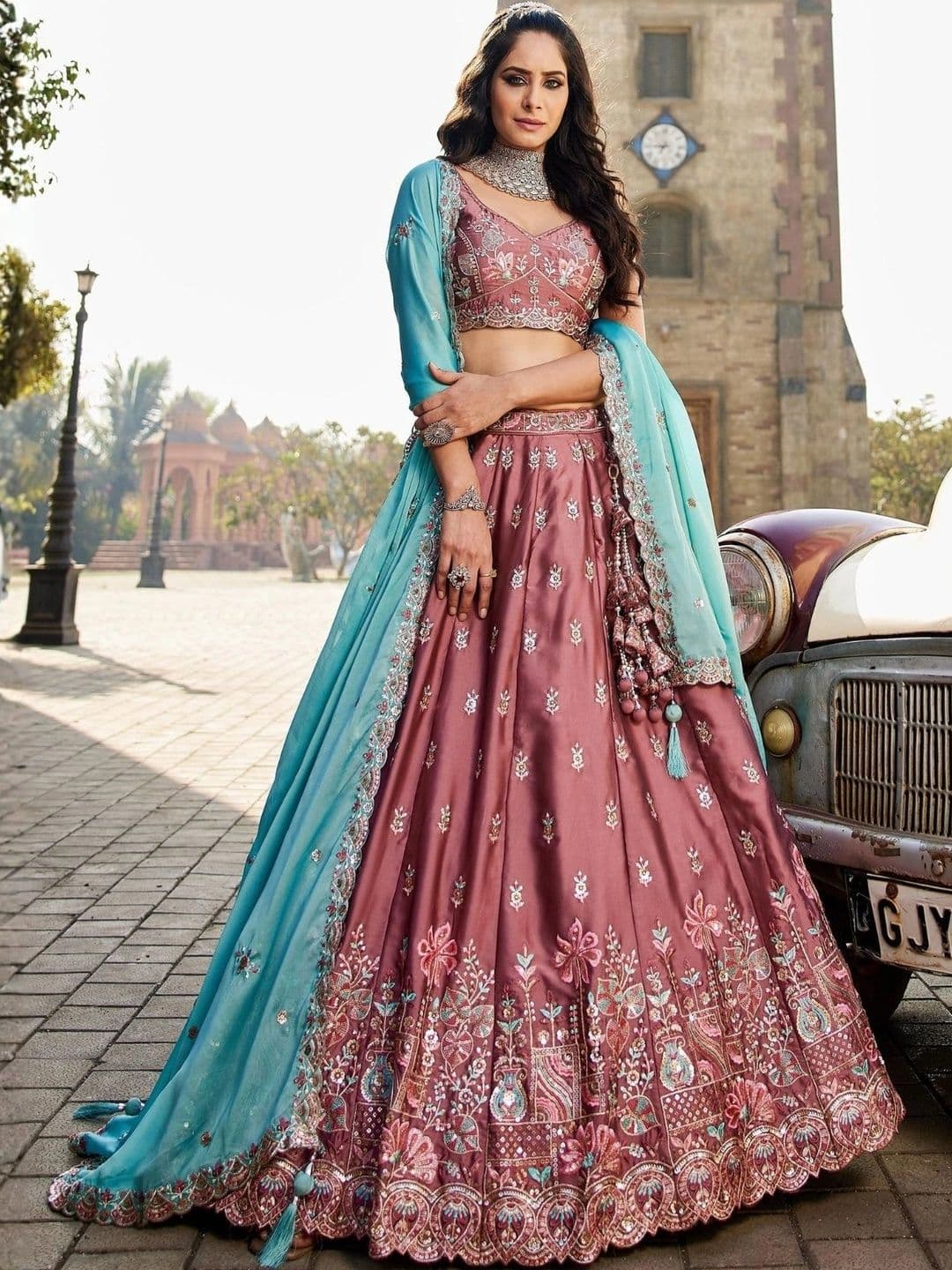 Fusionic Embroidered Sequinned Semi-Stitched Lehenga & Unstitched Blouse With Dupatta - view 1