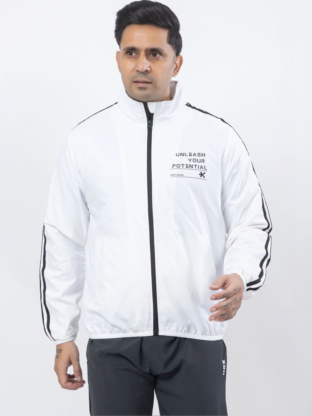 HRX by Hrithik Roshan Men Typography Striped Lightweight Sporty Jacket - view 1