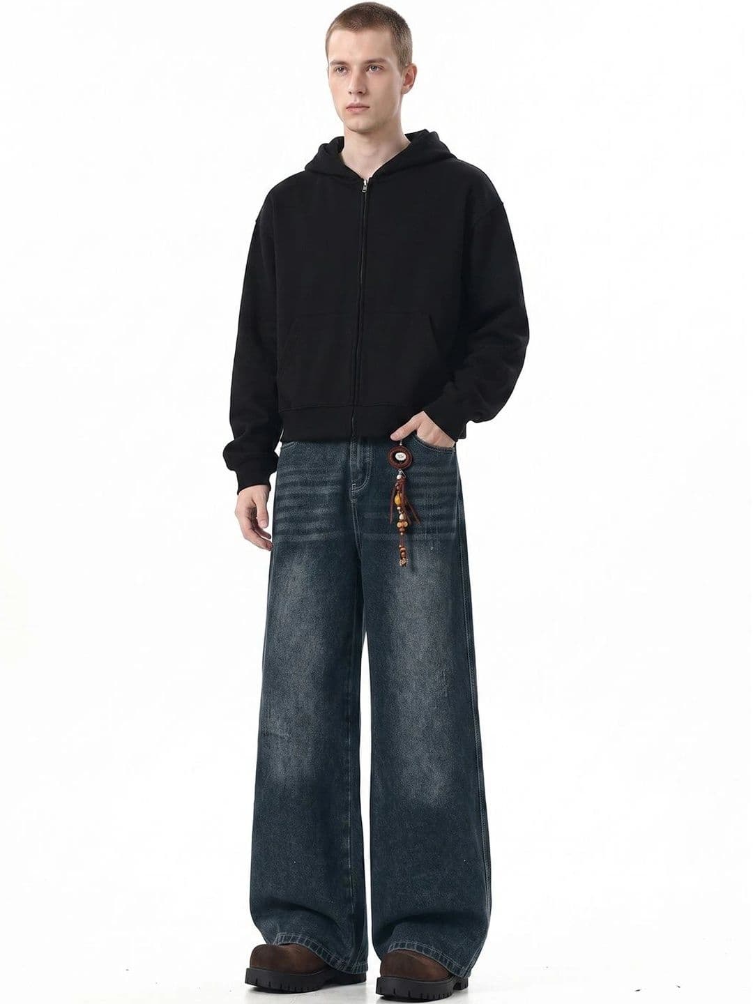 StyleCast x Revolte Men Wide Leg Mid-Rise Heavy Fade Jeans - view 1
