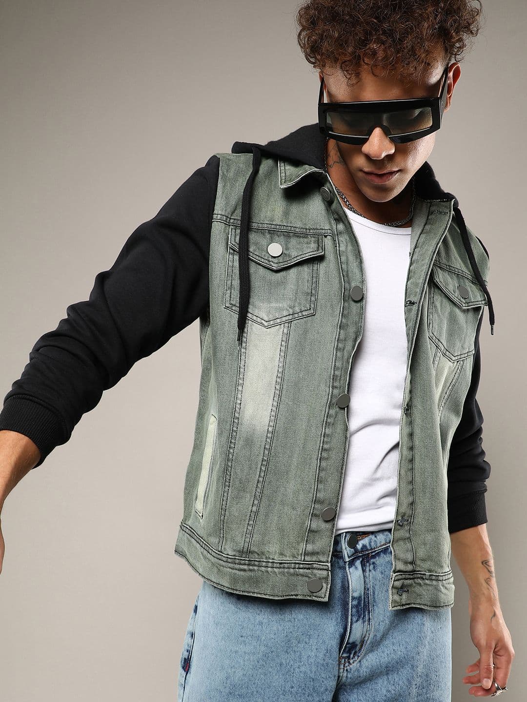 CAHOOT Men Hooded Solid Cotton Casual Denim Jacket - view 1