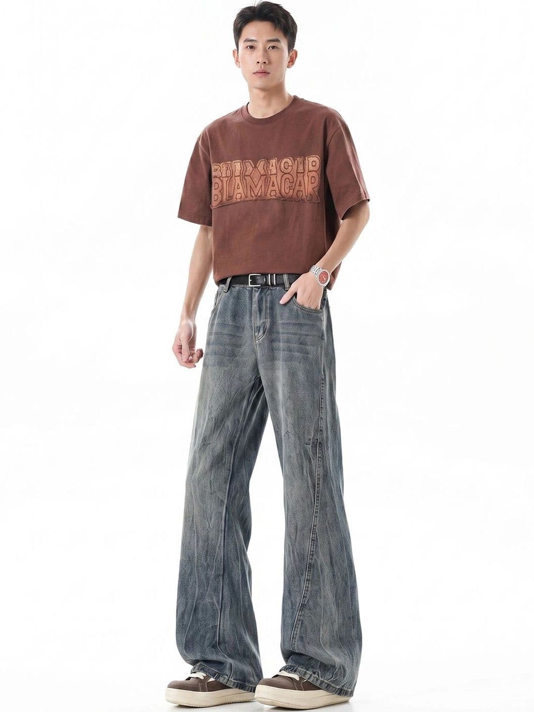StyleCast x Revolte Men Wide Leg Mid-Rise Light Fade Jeans - view 1