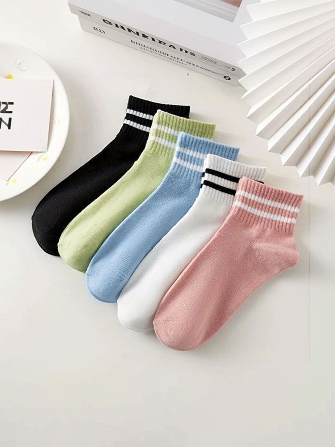 BEAR&BEYOND Men Pack of 5 Cotton Assorted Striped Ankle Length Socks - view 1