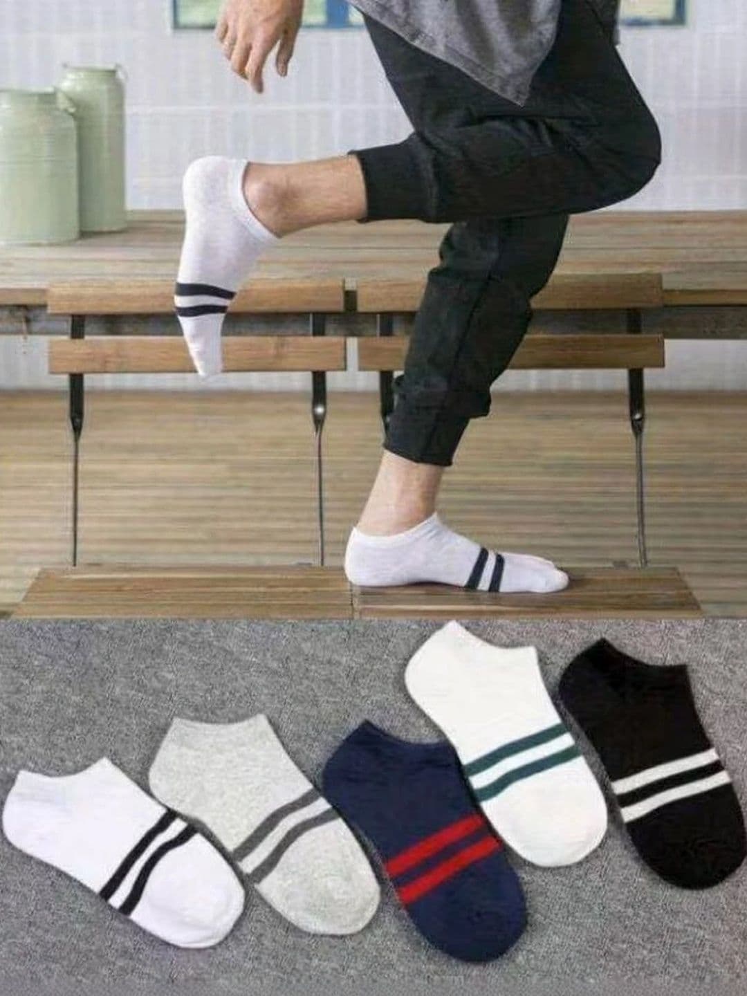 BEAR&BEYOND Men Pack of 5 Cotton Assorted Striped Ankle Length Socks - view 1