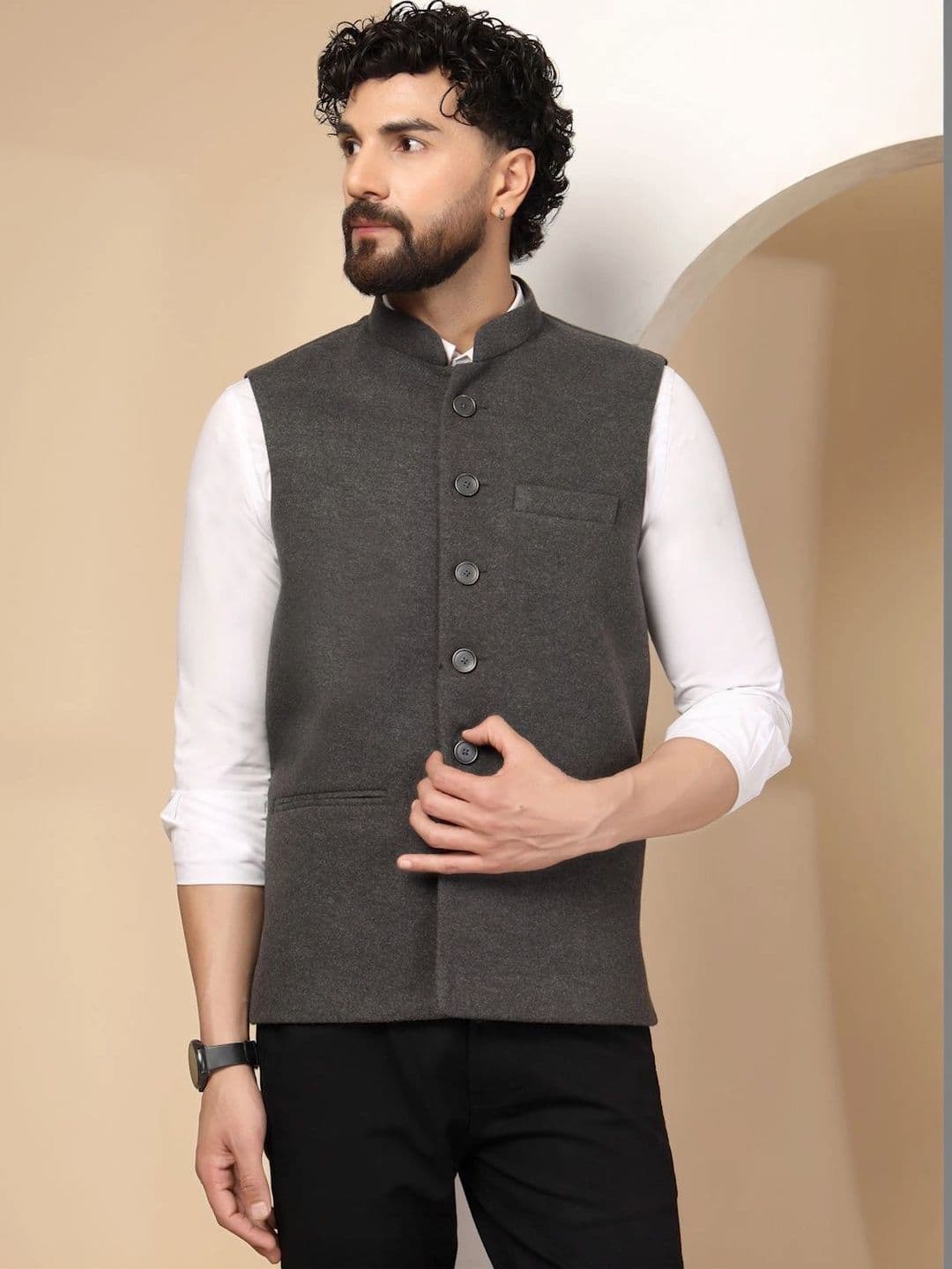 DEIFIC Mandarin Collar Nehru Jacket - view 1