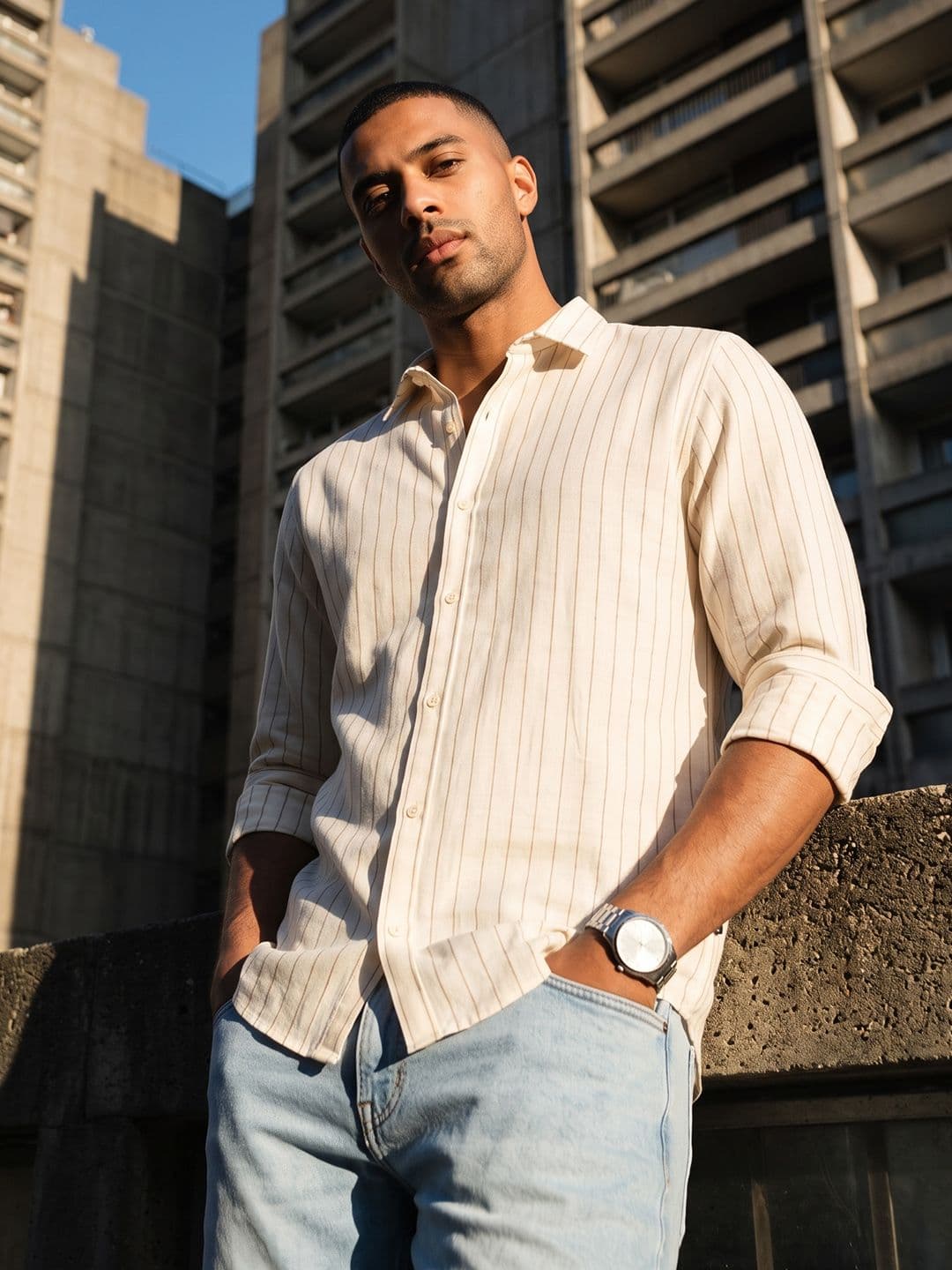 The Roadster Lifestyle Co. Men Premium Cotton Linen Slim Fit Striped Casual Shirt - view 1