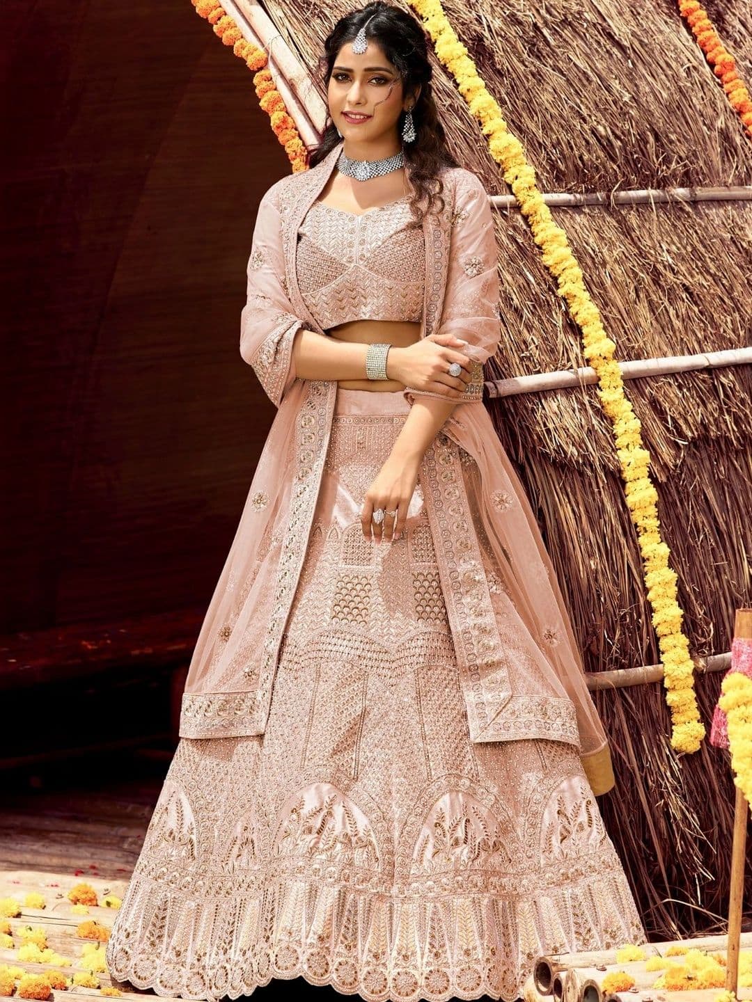 Fusionic Embroidered Thread Work Semi-Stitched Lehenga & Unstitched Blouse With Dupatta - view 1