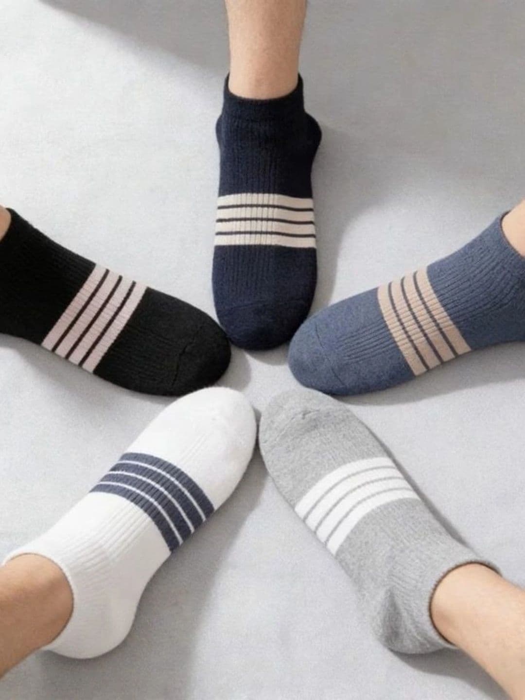 BEAR&BEYOND Men Pack of 5 Cotton Assorted Striped Ankle Length Socks - view 1