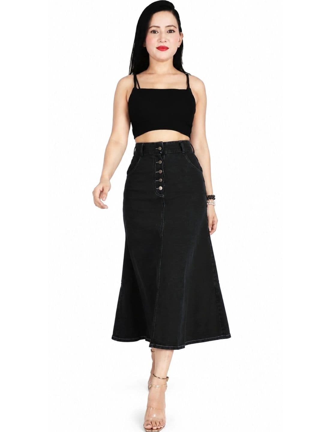 Tripursundari Fashion Women Denim Midi A-Line Skirt - view 1