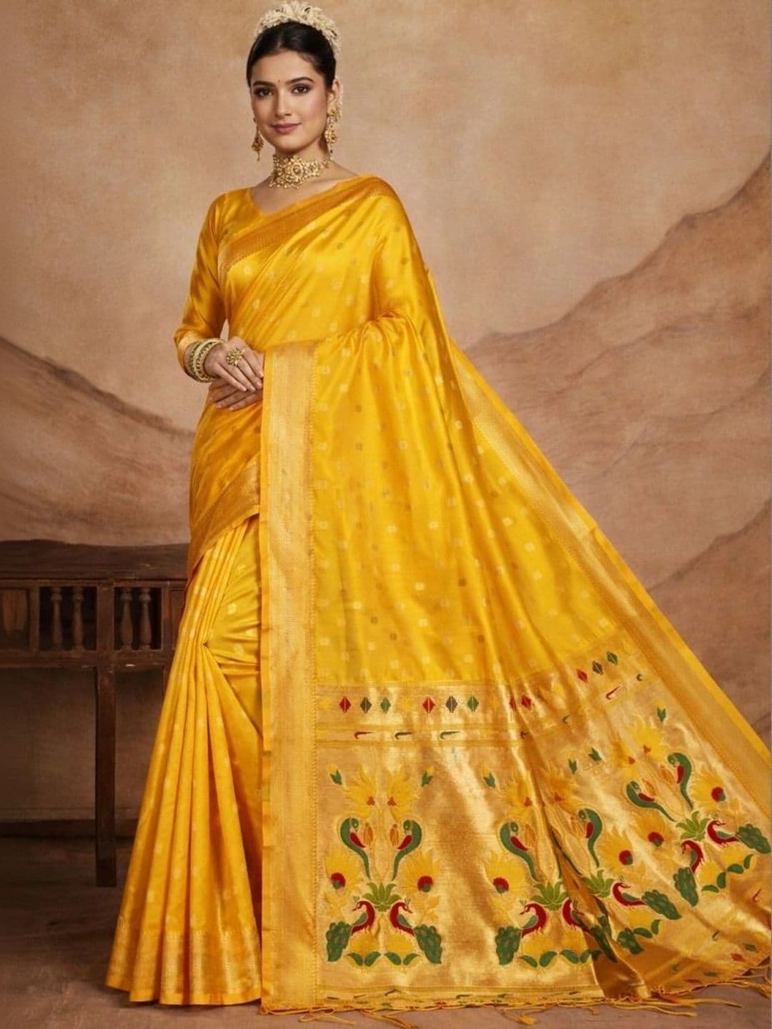 House of Pataudi Woven Design Zari Silk Blend Paithani Saree - view 1