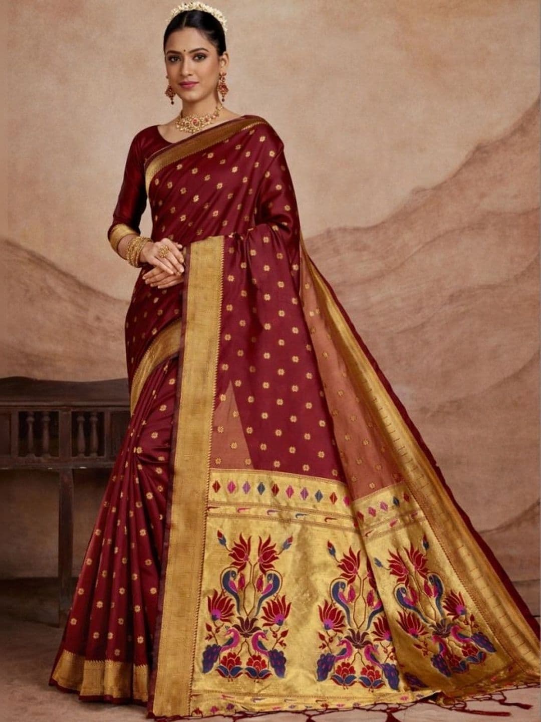 House of Pataudi Woven Design Zari Silk Blend Paithani Saree - view 1
