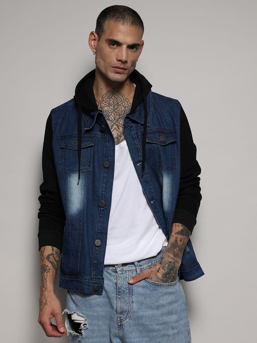 CAHOOT Blue Long Sleeves Windcheater Hooded Denim Jacket - view 1