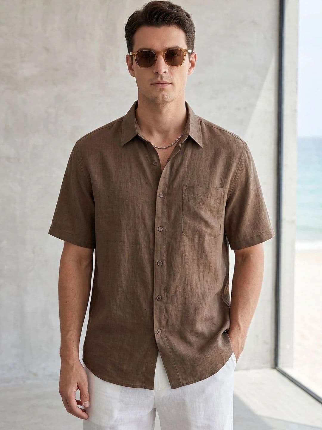 StyleCast x Revolte Men's Regular Fit Coffee Brown Casual Shirt - view 1