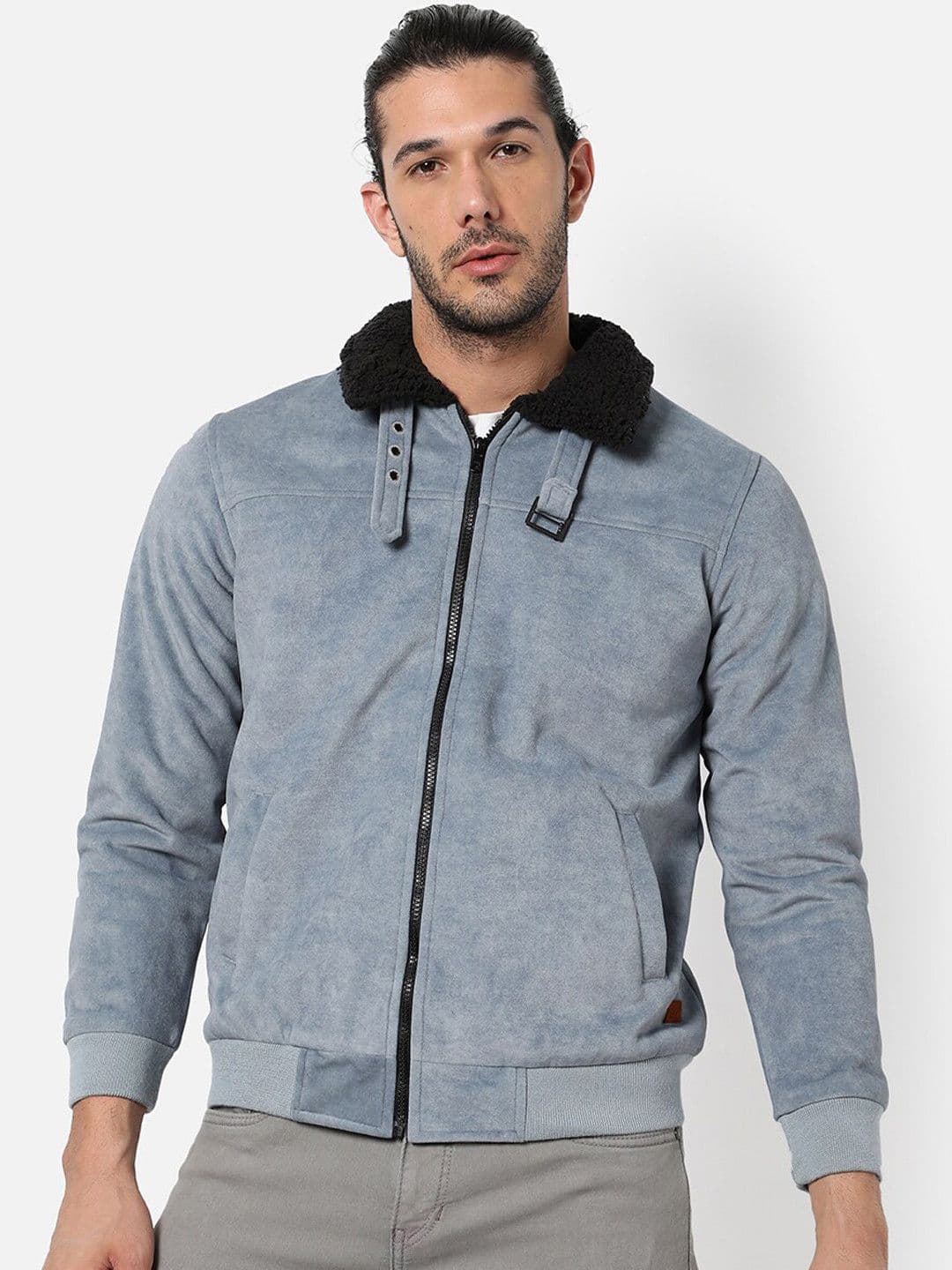 CAHOOT Men Blue Grey Suede Windcheater Outdoor Open Front Jacket - view 1